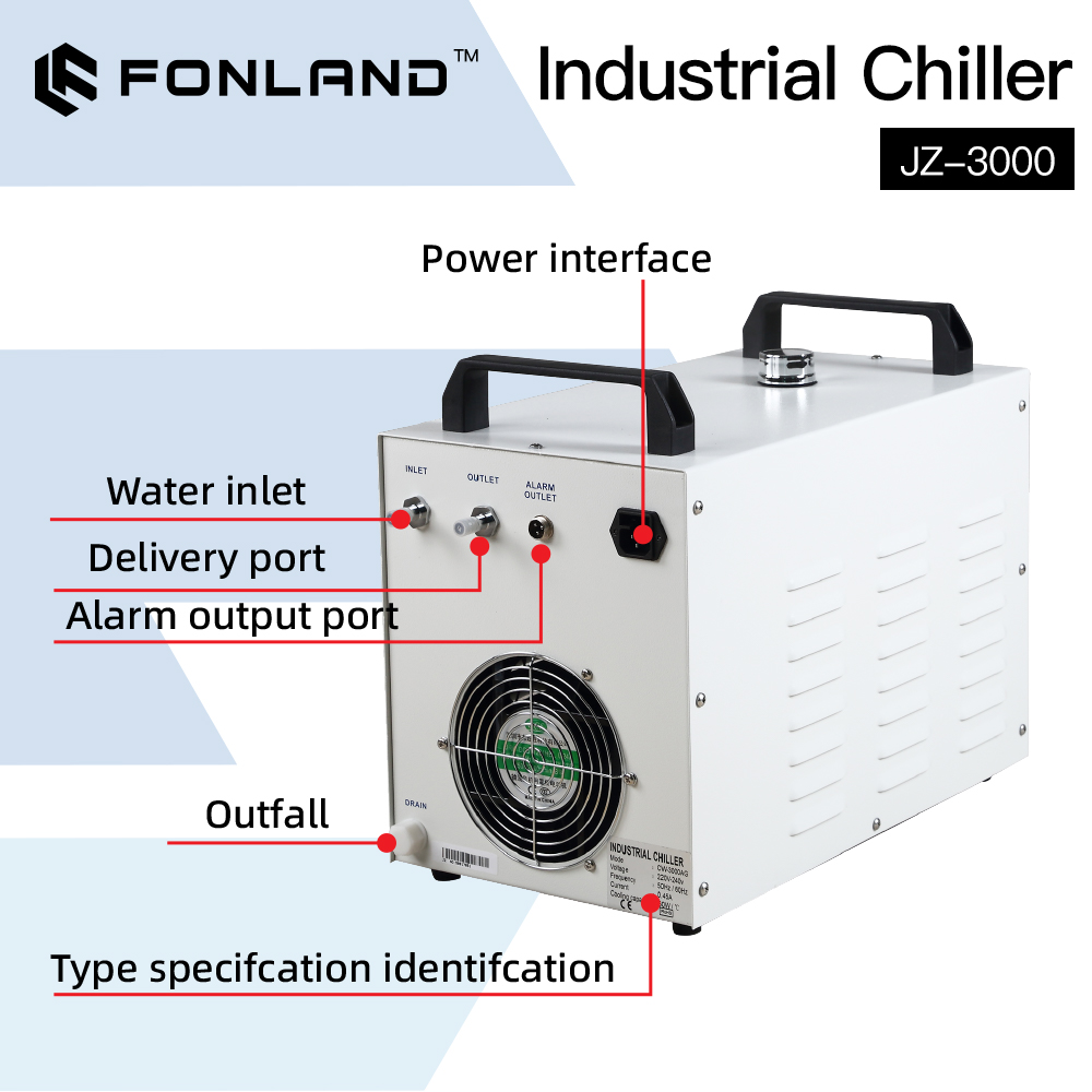 Laser Industrial Chiller - FONLAND JZ-3000 DG110V AG220V Pendingin Air